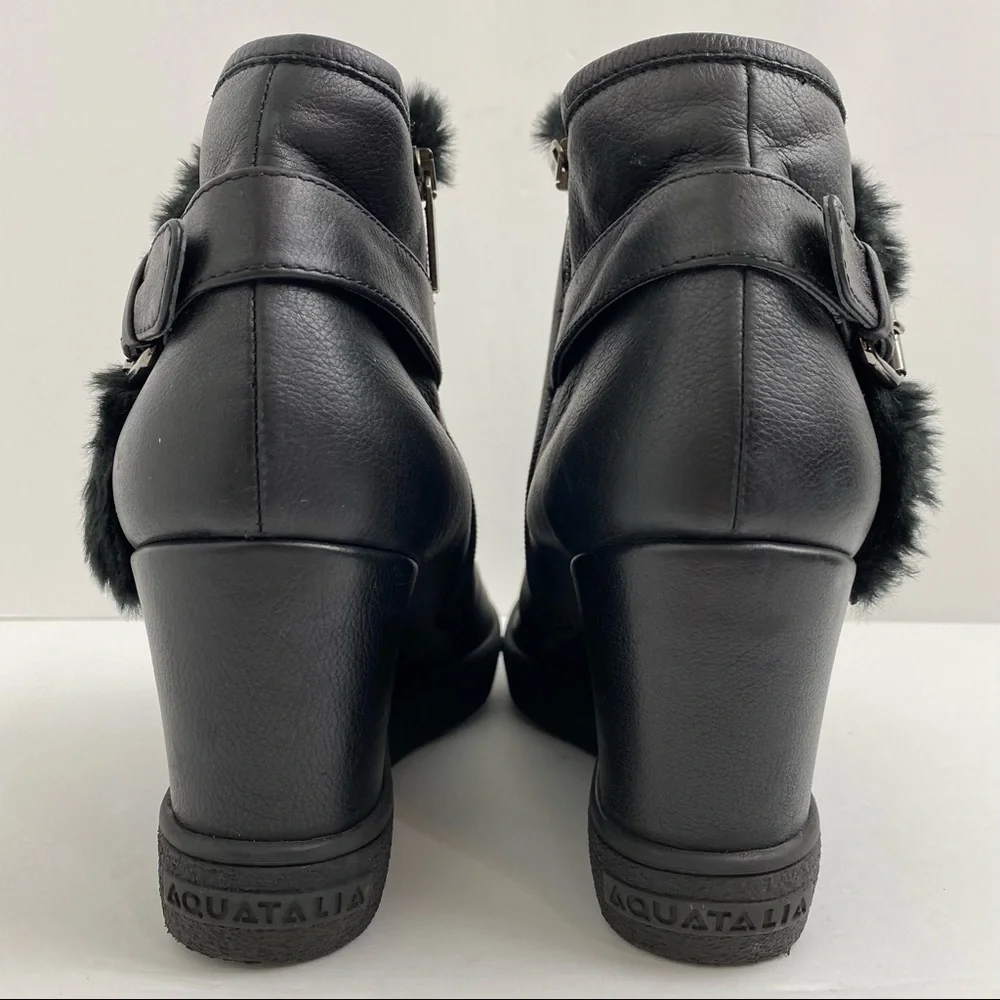 Aquatalia By Marvin K. size 11 Women’s Black Cameron Faux Fur Trim Wedge Bootie